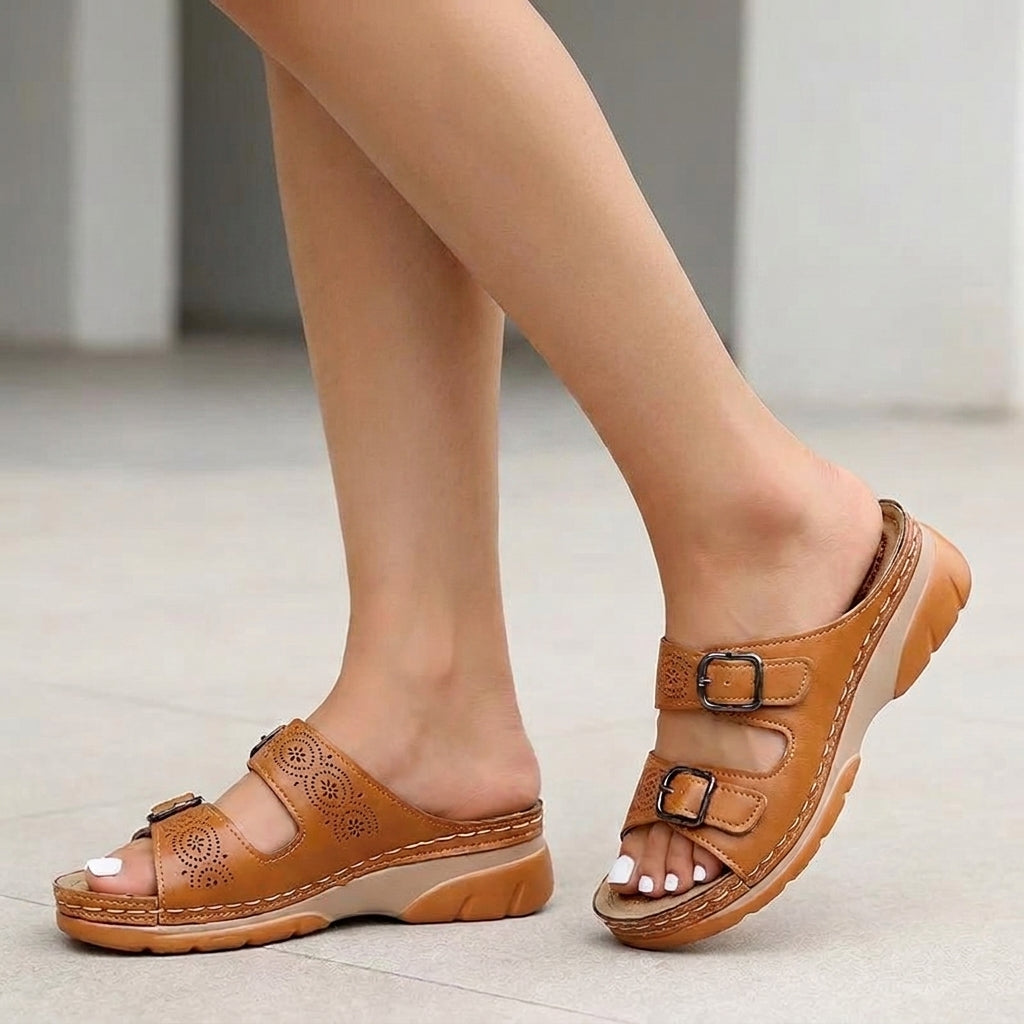 Women's Buckle Platform Slide Sandals Comfort Fit