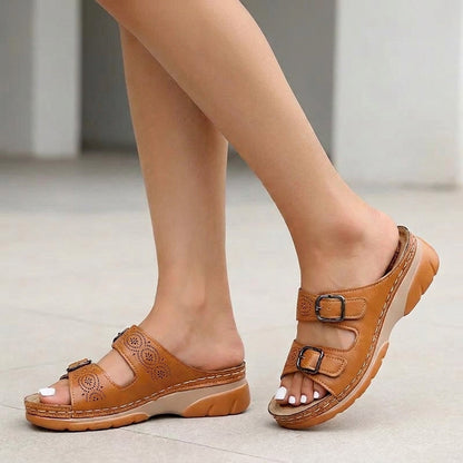 Women's Buckle Platform Slide Sandals Comfort Fit