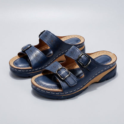 Women's Buckle Platform Slide Sandals Comfort Fit