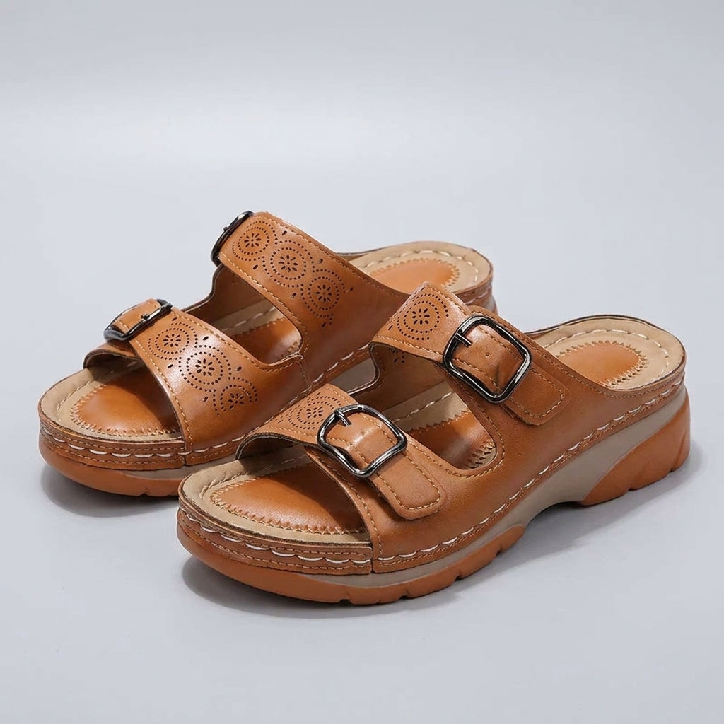 Women's Buckle Platform Slide Sandals Comfort Fit