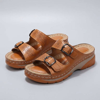 Women's Buckle Platform Slide Sandals Comfort Fit