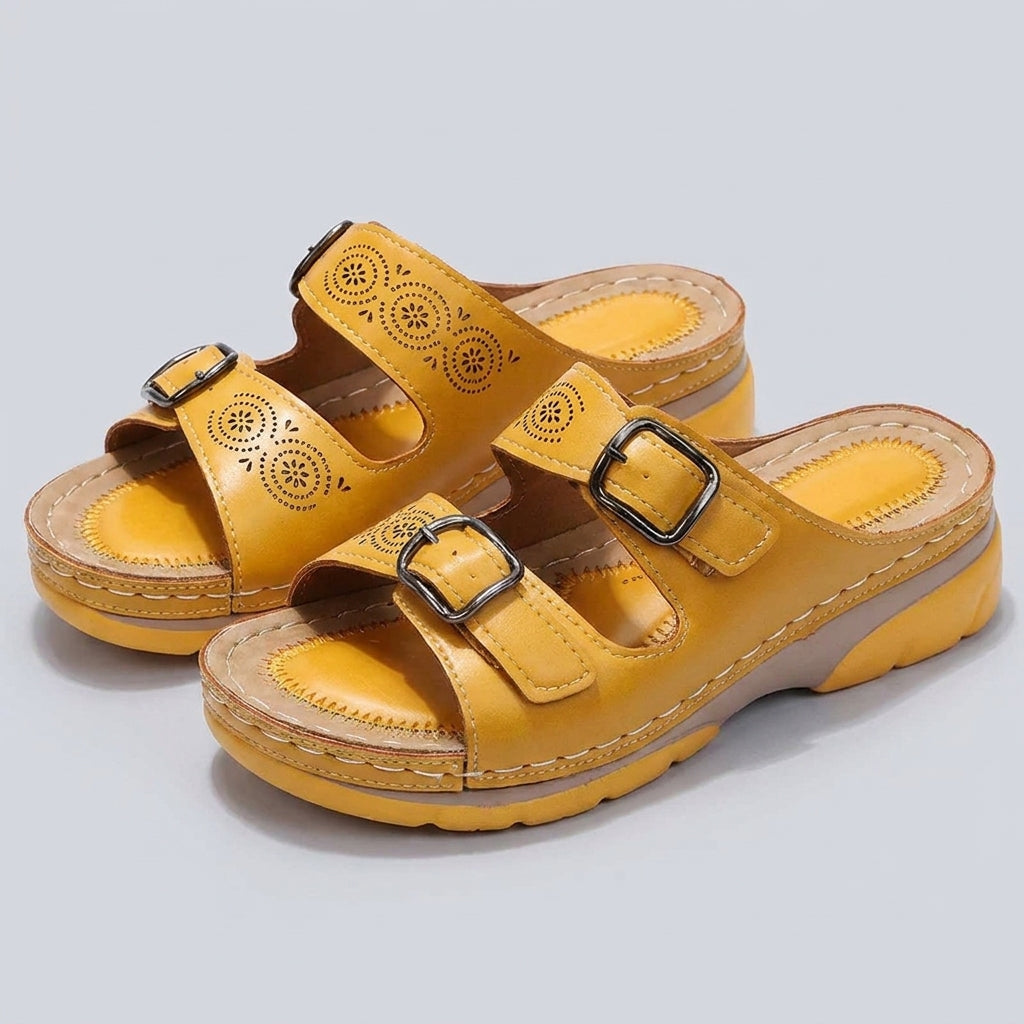 Women's Buckle Platform Slide Sandals Comfort Fit