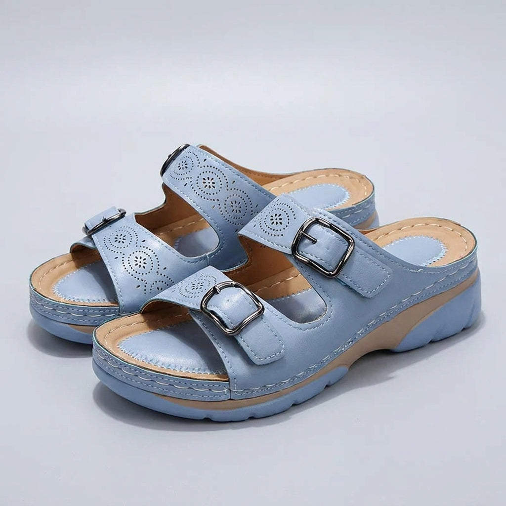 Women's Buckle Platform Slide Sandals Comfort Fit