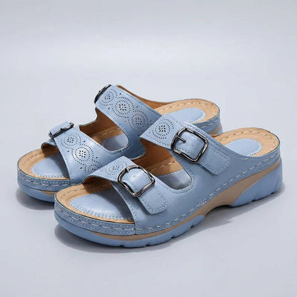 Women's Buckle Platform Slide Sandals Comfort Fit