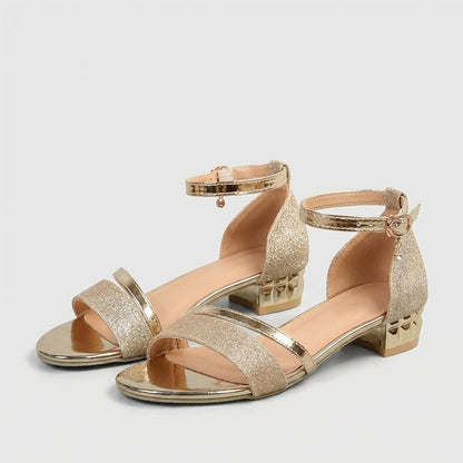 Women's Metallic Block Heel Ankle Strap Heeled Sandals