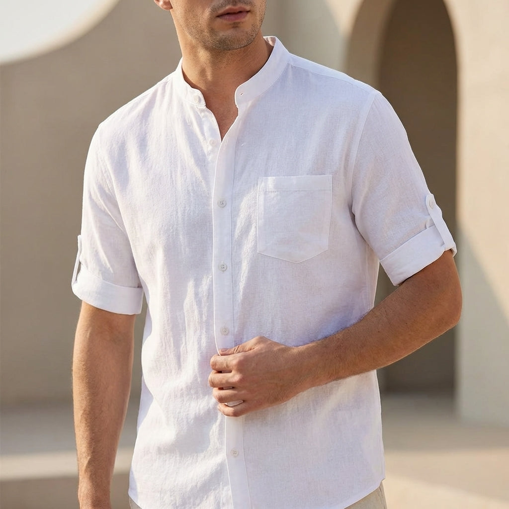 Men's Band Collar Shirt Relaxed Fit