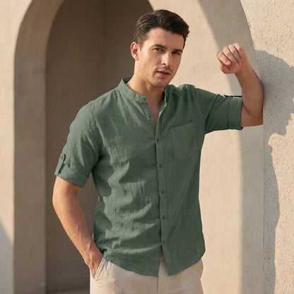Men's Band Collar Shirt Relaxed Fit