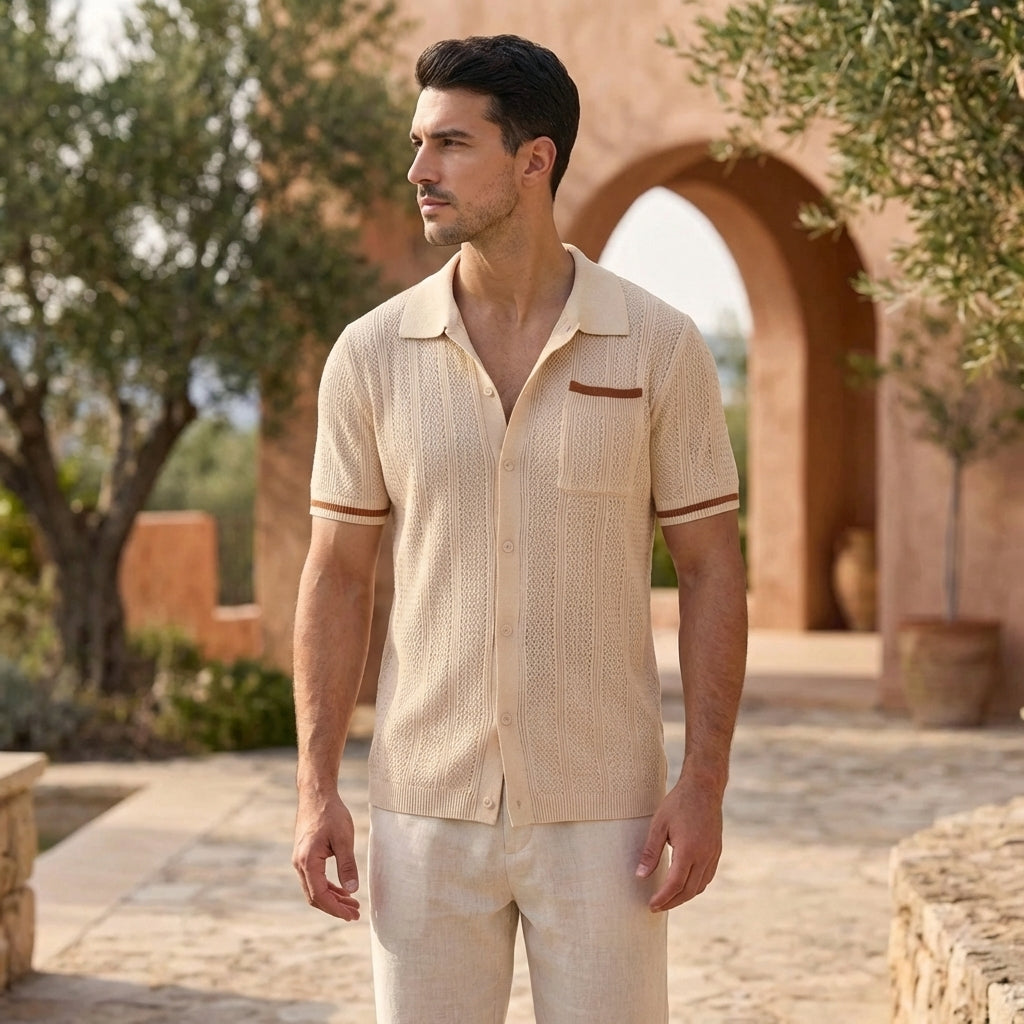 Men's Striped Knit Polo Shirt Relaxed Fit