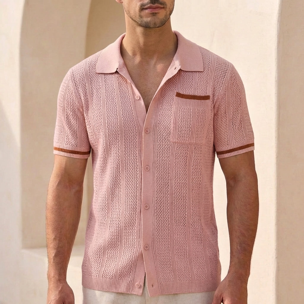 Men's Striped Knit Polo Shirt Relaxed Fit