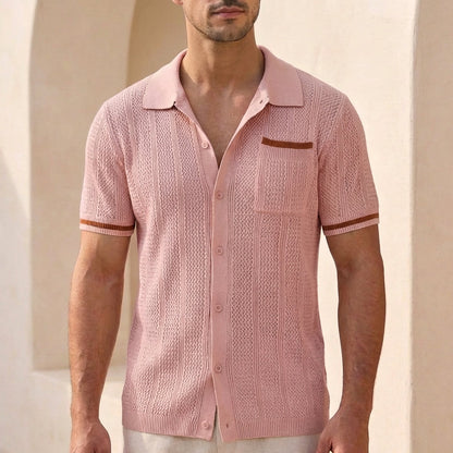 Men's Striped Knit Polo Shirt Relaxed Fit
