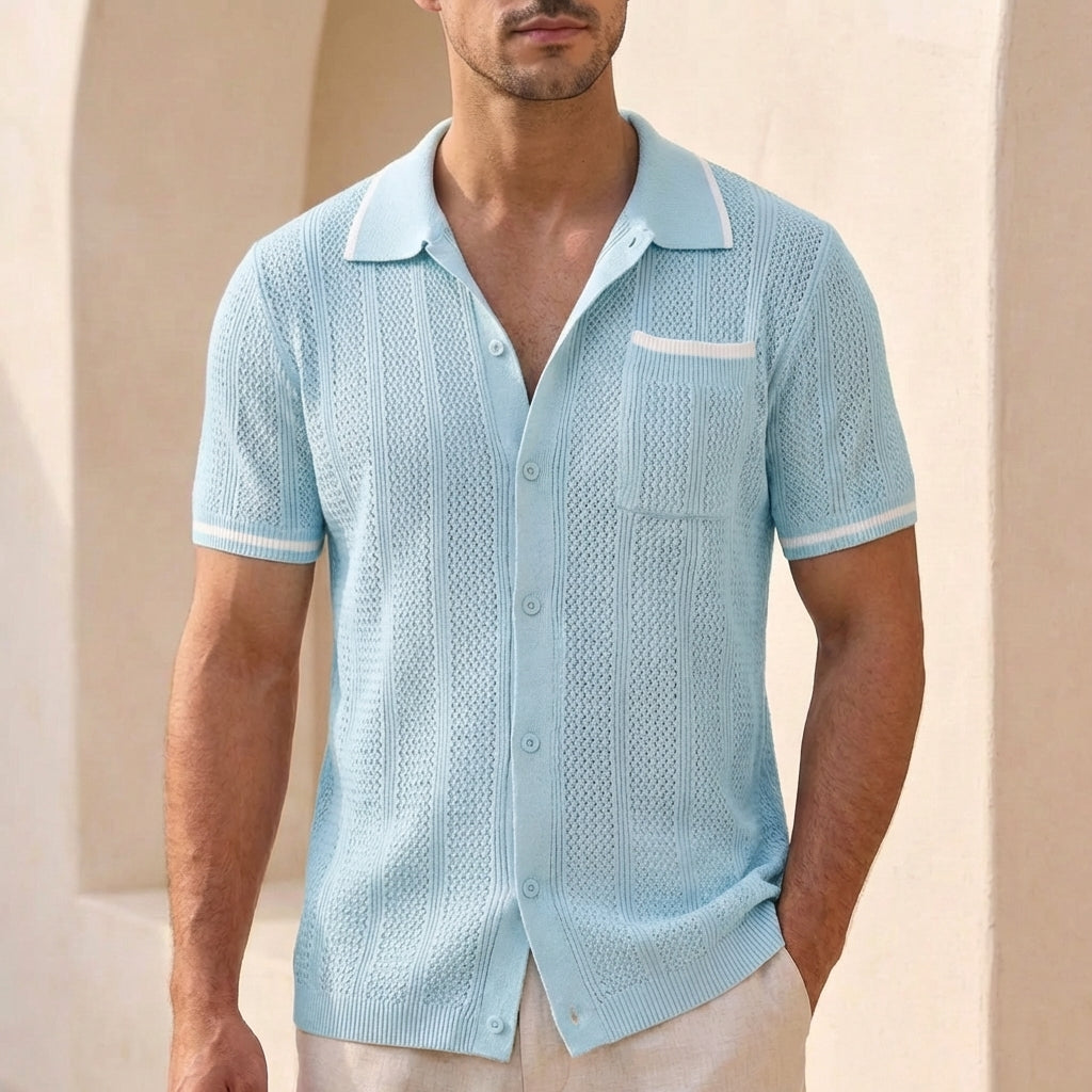 Men's Striped Knit Polo Shirt Relaxed Fit