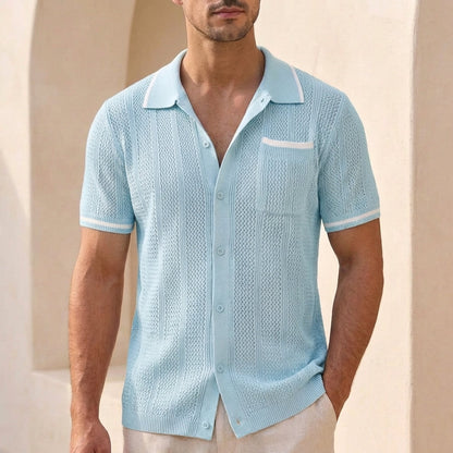 Men's Striped Knit Polo Shirt Relaxed Fit