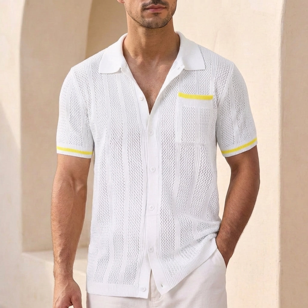 Men's Striped Knit Polo Shirt Relaxed Fit