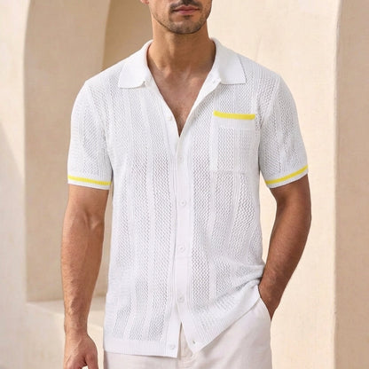 Men's Striped Knit Polo Shirt Relaxed Fit
