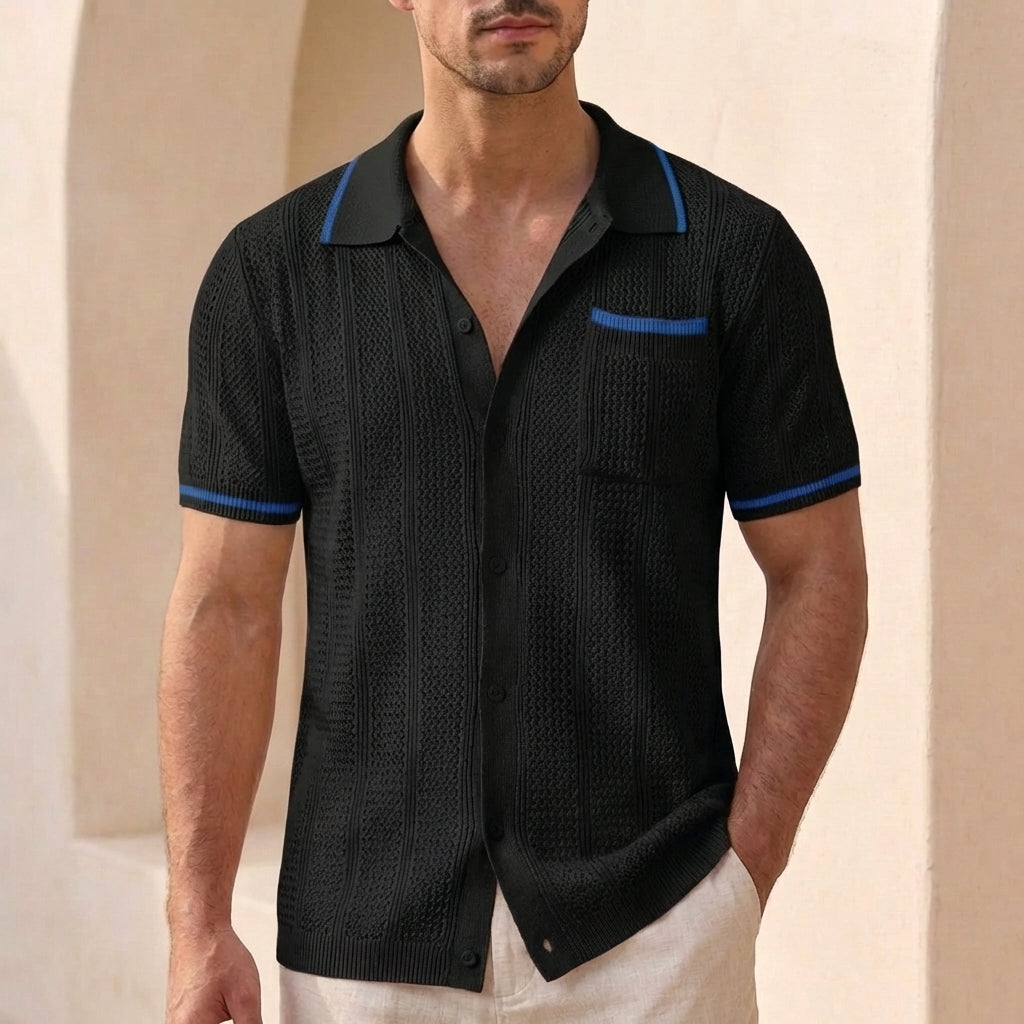 Men's Striped Knit Polo Shirt Relaxed Fit