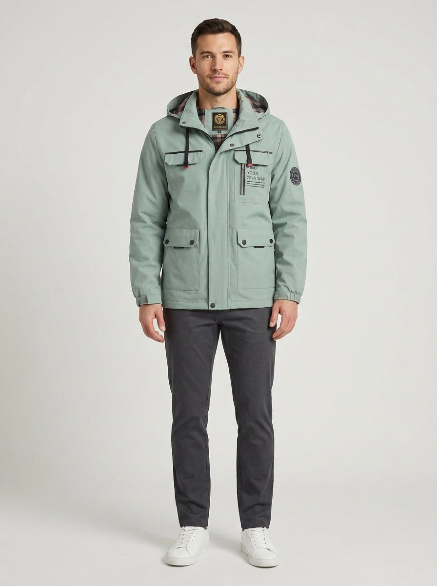 Alexander | Men's Winter Jacket Hooded Utility Insulated Padded Warm Zip Functional Casual Everyday Cold-Weather Outerwear - Front [Lystr 6a7ecad0d06a72dd9f9ffd22:front]