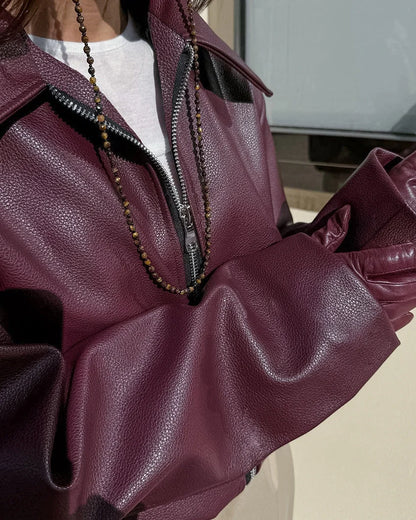 Sierra | Women's Biker Jacket Cropped Matte Front Zip Structured Edgy Chic Casual Everyday Autumn Winter Layering Statement