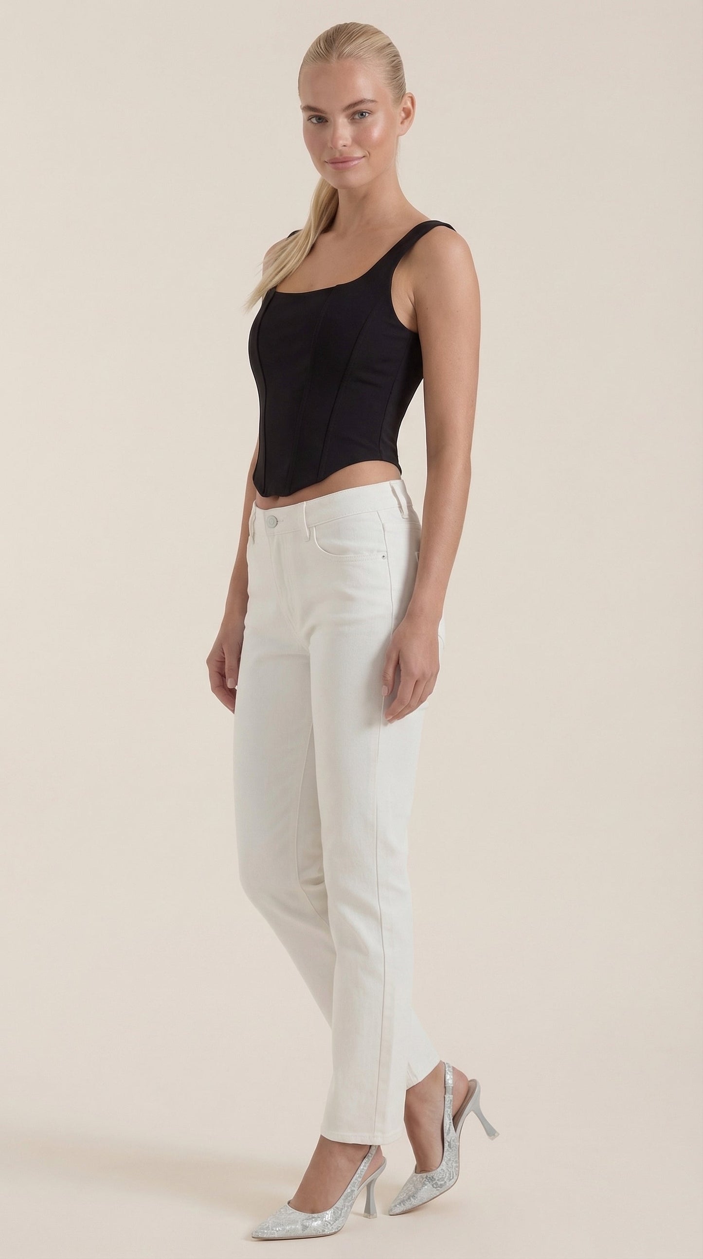 Women's Corset-Inspired Top with Square Neckline and Wide Straps