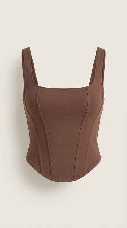 Women's Corset-Inspired Top with Square Neckline and Wide Straps