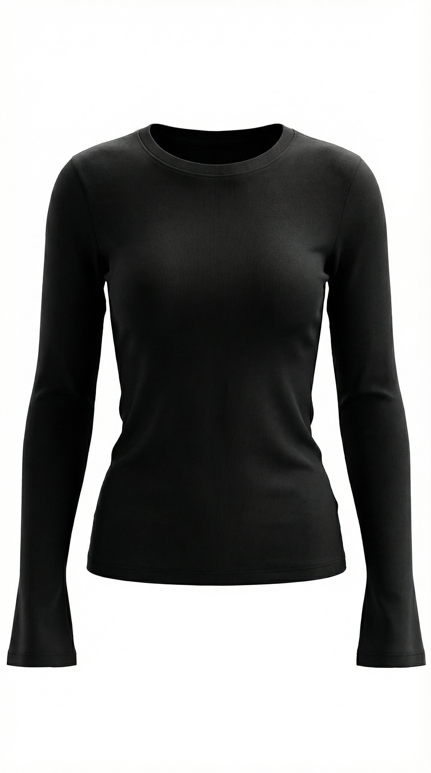 Women's Long Sleeve Ribbed T-Shirt with Round Neckline and Fitted Silhouette