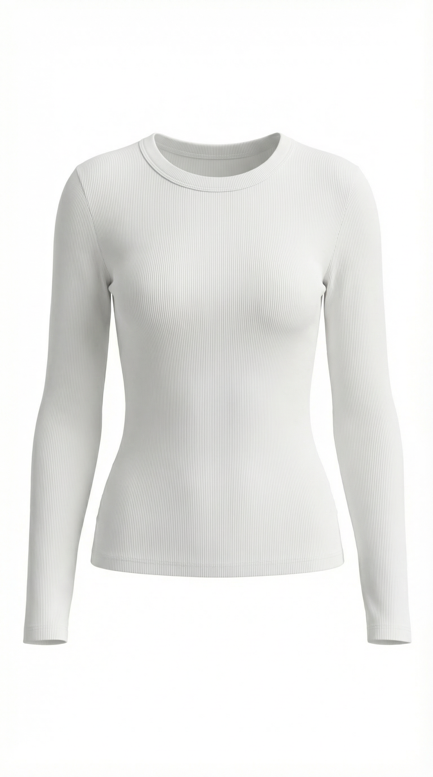 Women's Long Sleeve Ribbed T-Shirt with Round Neckline and Fitted Silhouette