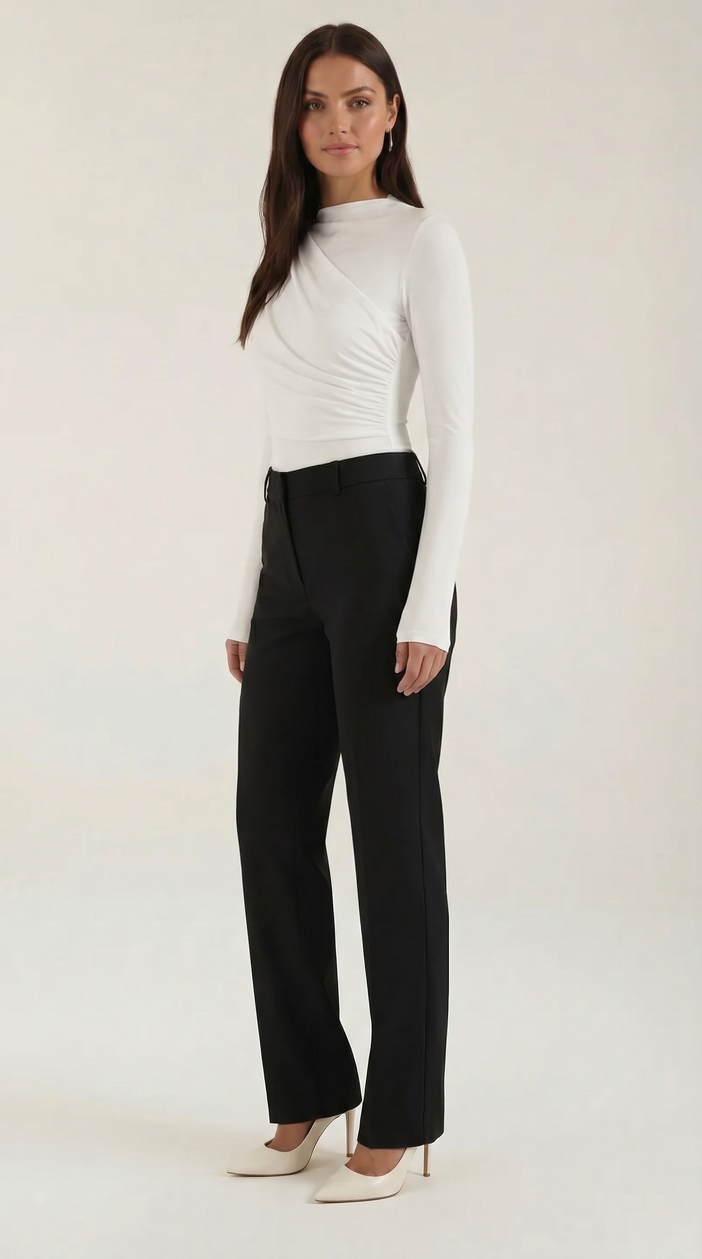 Women's Long Sleeve Top with Slim Mock Neck and Side Drape Detail