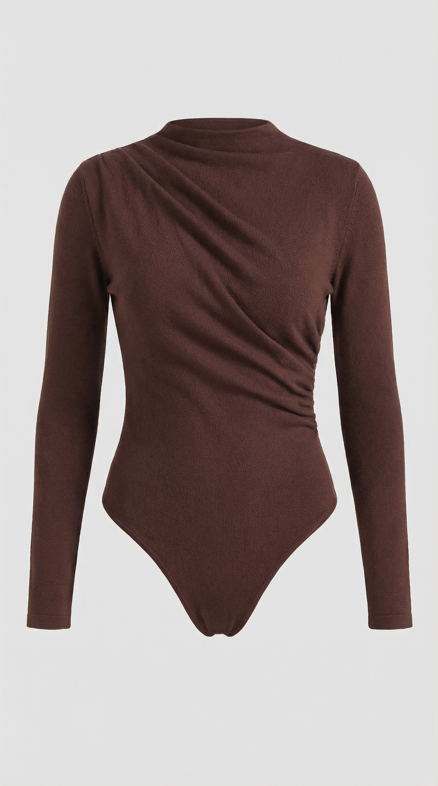 Women's Long Sleeve Top with Slim Mock Neck and Side Drape Detail
