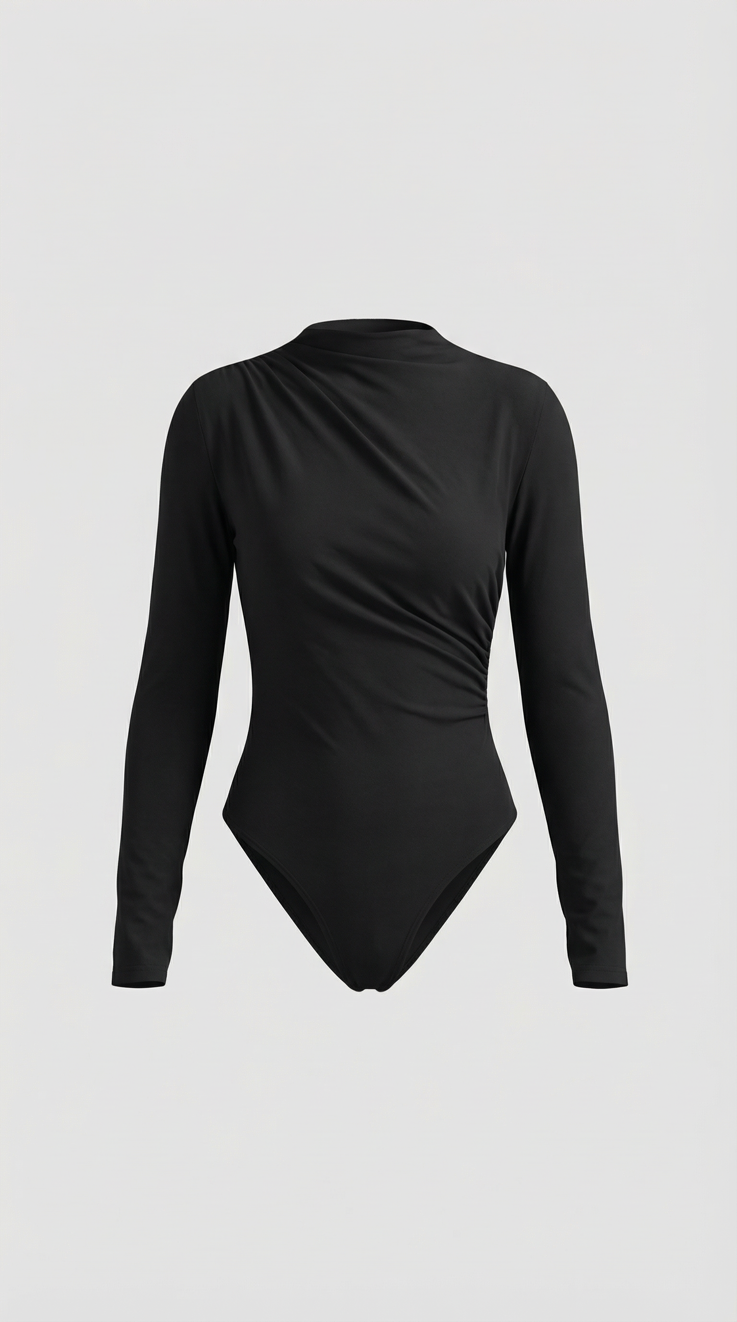 Women's Long Sleeve Top with Slim Mock Neck and Side Drape Detail