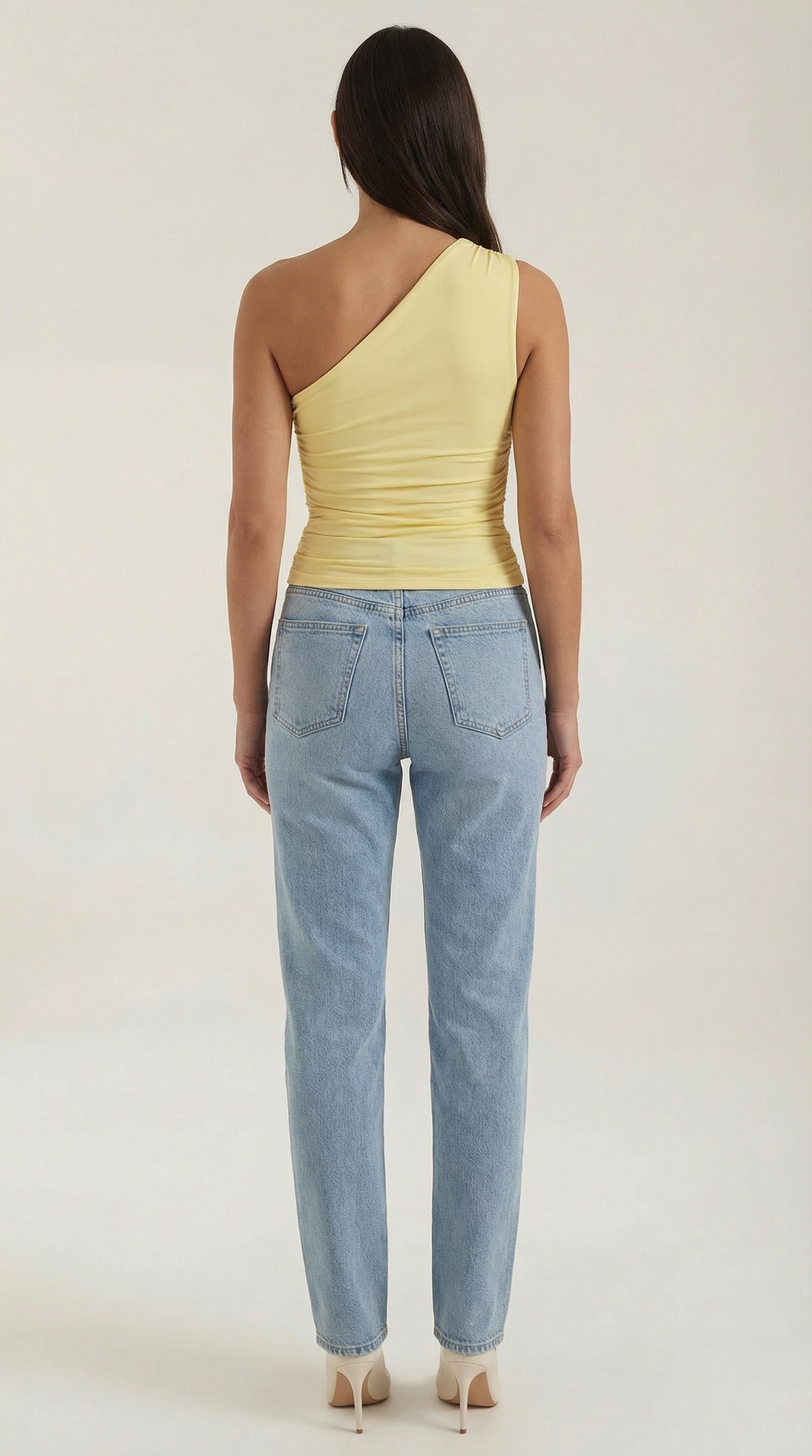 Women's Sleeveless One-Shoulder Top with Side Ruching and Fitted Cut