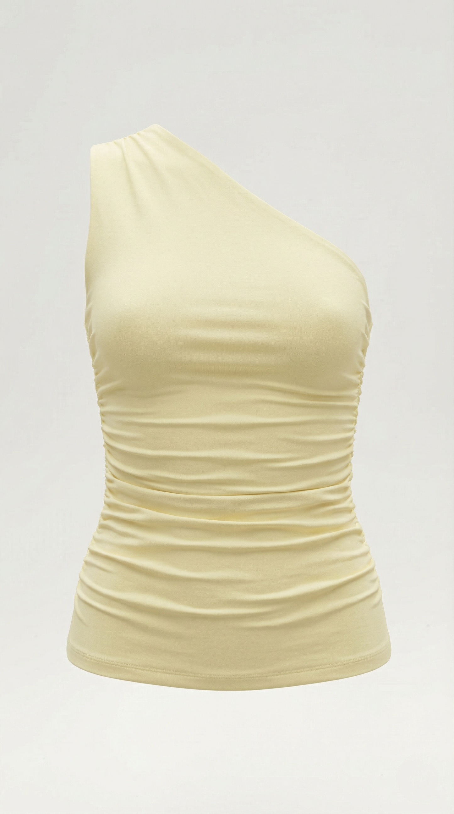 Women's Sleeveless One-Shoulder Top with Side Ruching and Fitted Cut