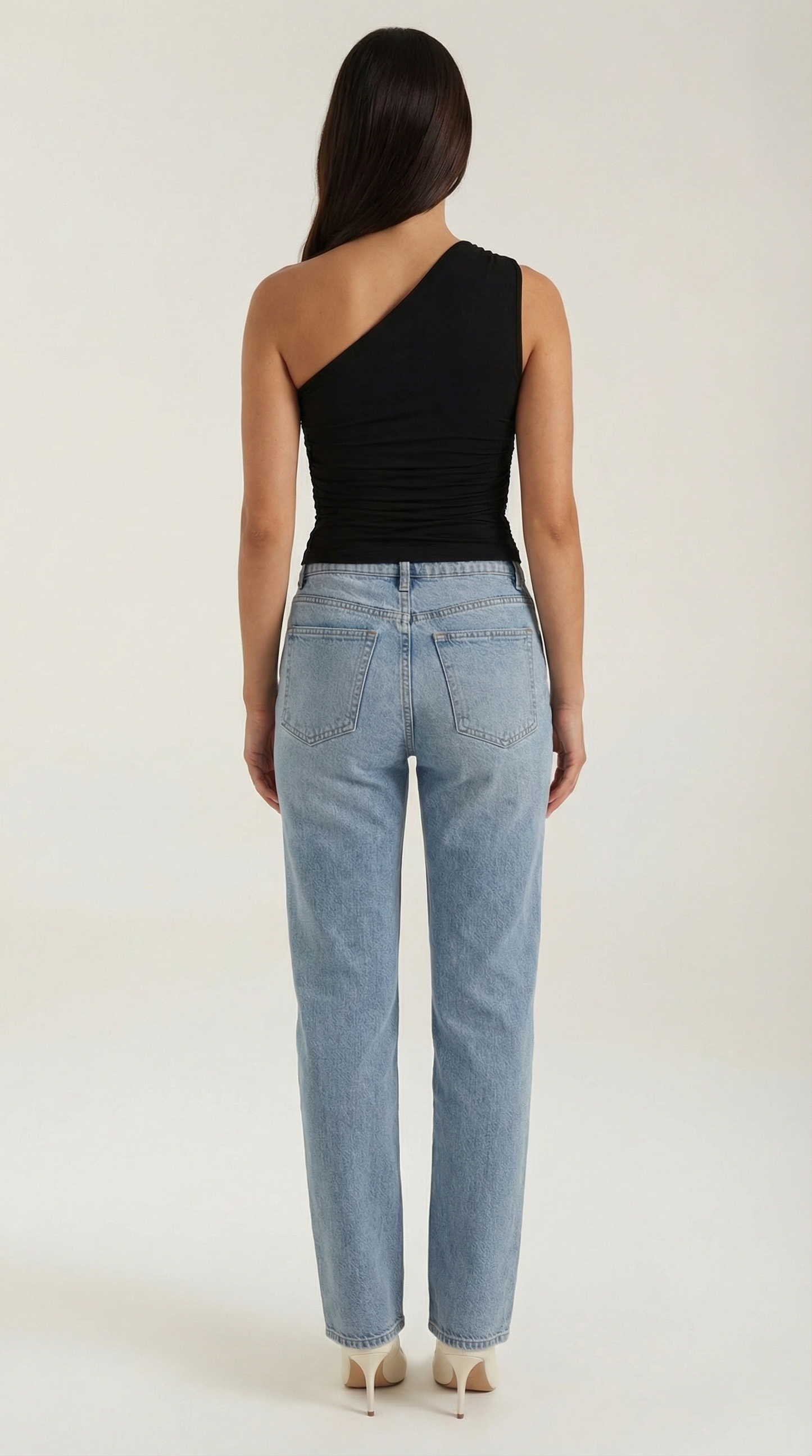 Women's Sleeveless One-Shoulder Top with Side Ruching and Fitted Cut