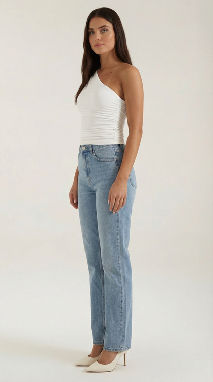 Women's Sleeveless One-Shoulder Top with Side Ruching and Fitted Cut