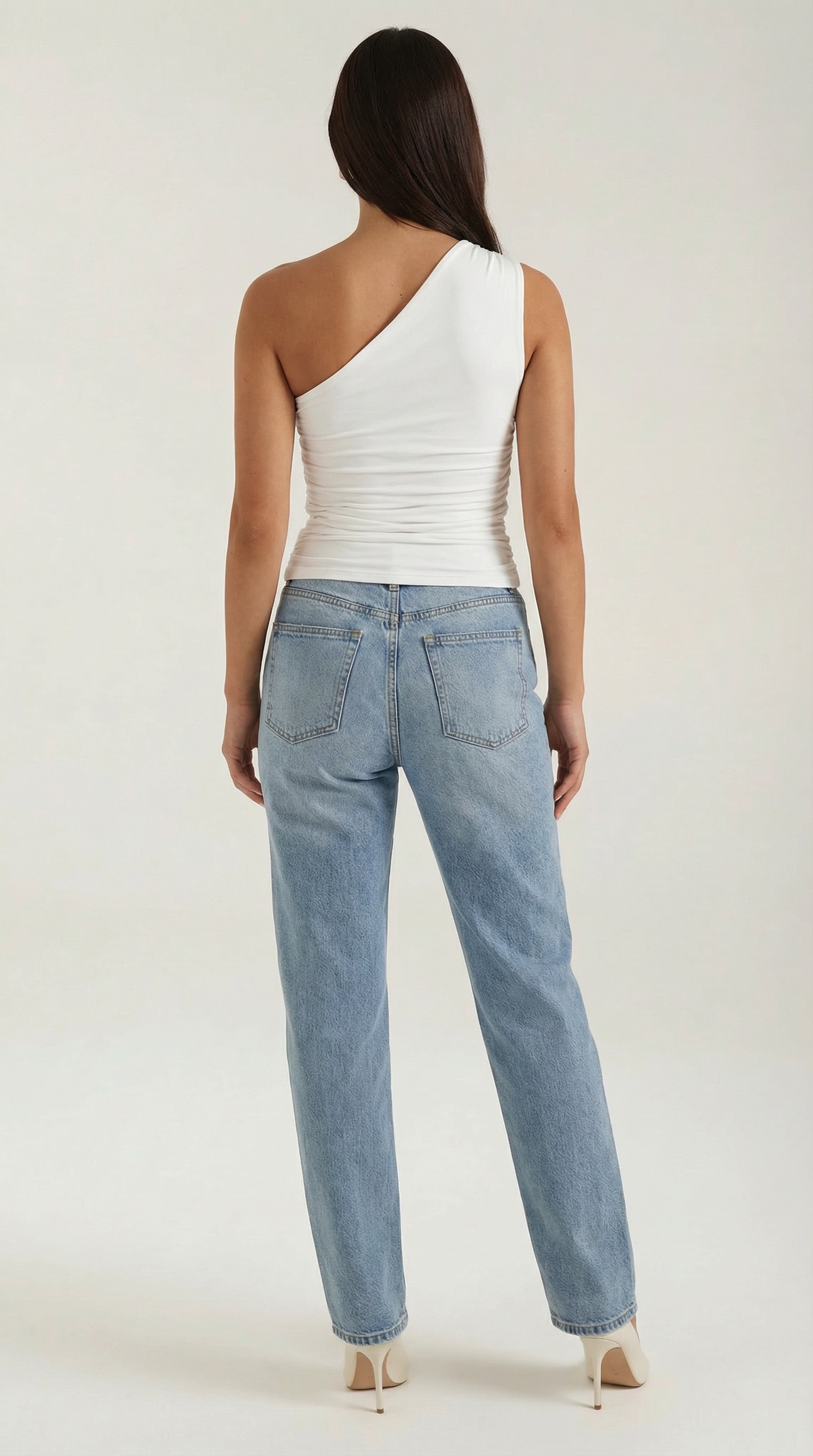 Women's Sleeveless One-Shoulder Top with Side Ruching and Fitted Cut