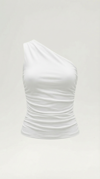 Women's Sleeveless One-Shoulder Top with Side Ruching and Fitted Cut