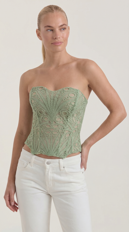 Women's Strapless Lace Corset Top with Heart Neckline and Structured Bodice