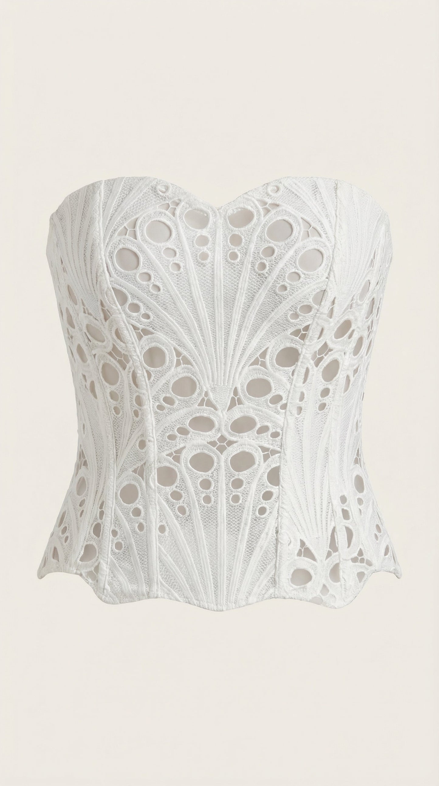 Women's Strapless Lace Corset Top with Heart Neckline and Structured Bodice