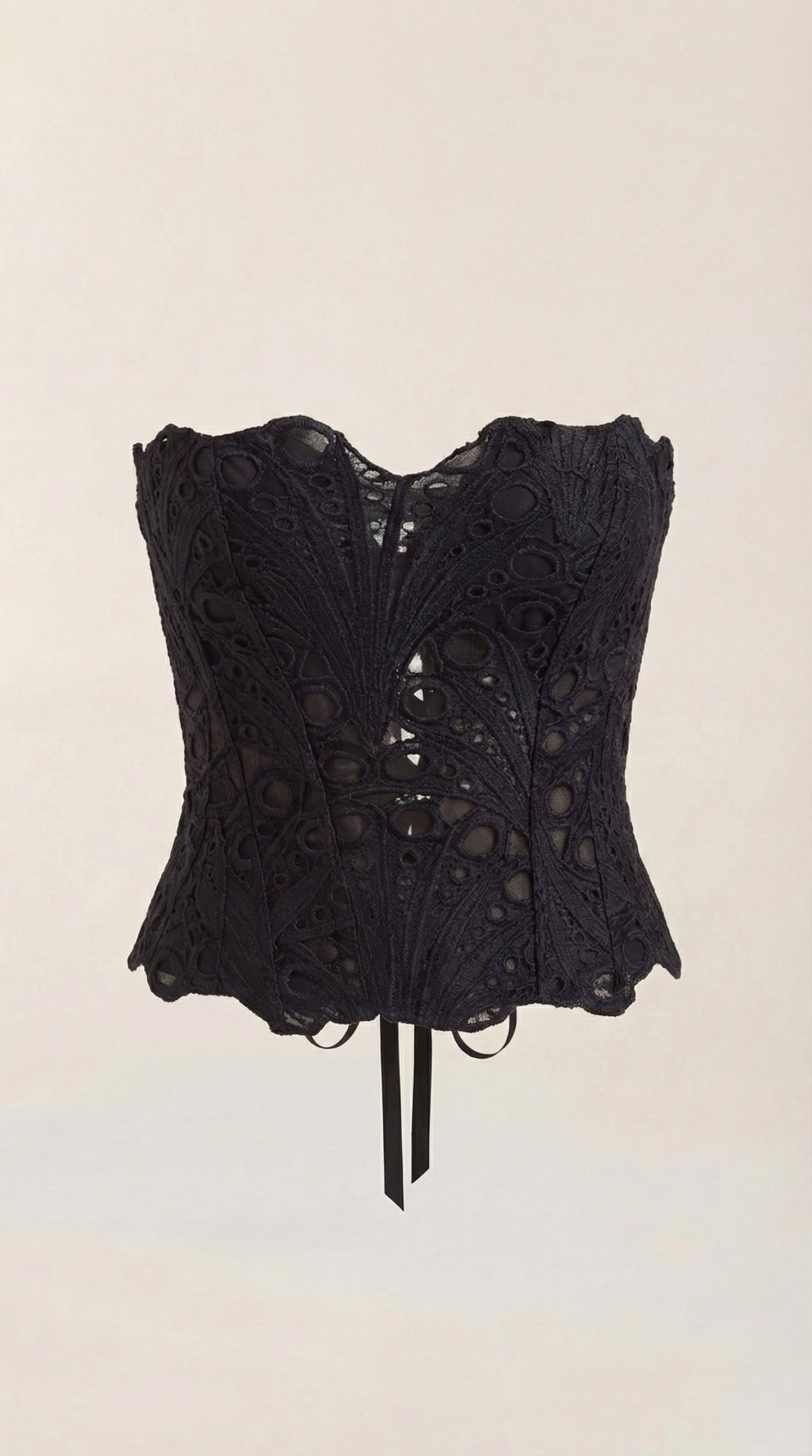 Women's Strapless Lace Corset Top with Heart Neckline and Structured Bodice
