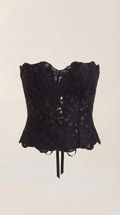 Women's Strapless Lace Corset Top with Heart Neckline and Structured Bodice