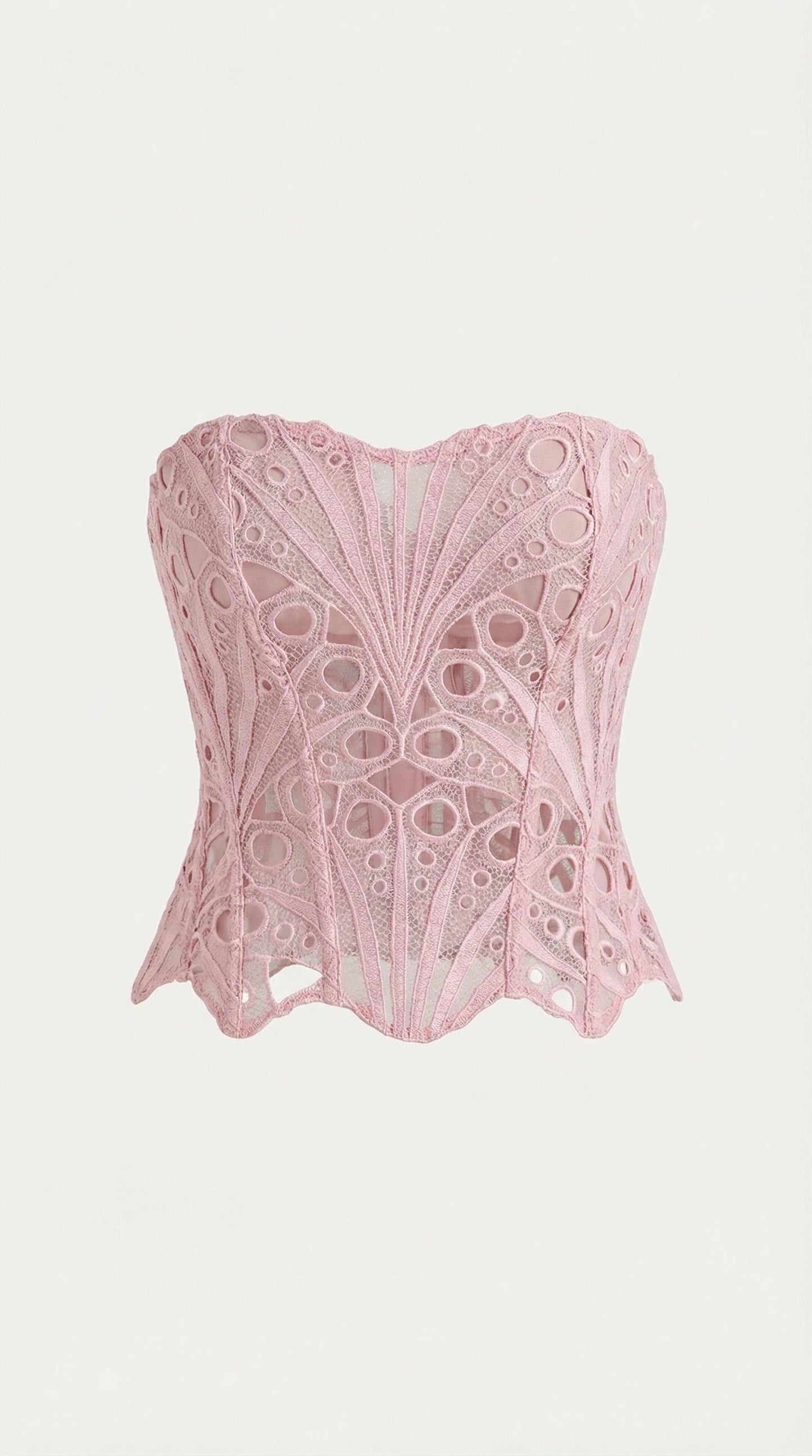 Women's Strapless Lace Corset Top with Heart Neckline and Structured Bodice