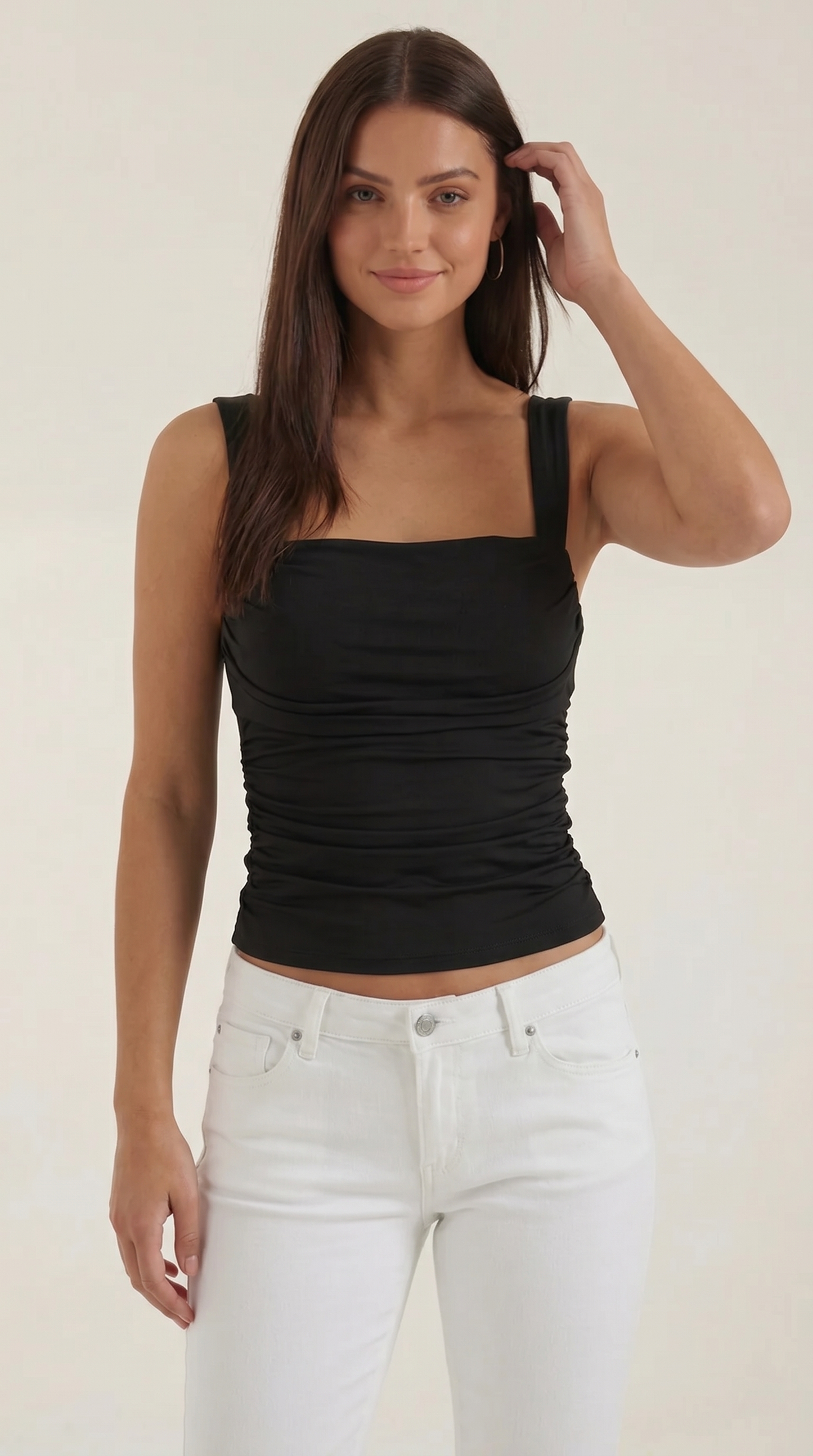 Women's Tank Top with Square Neckline and Side Ruching