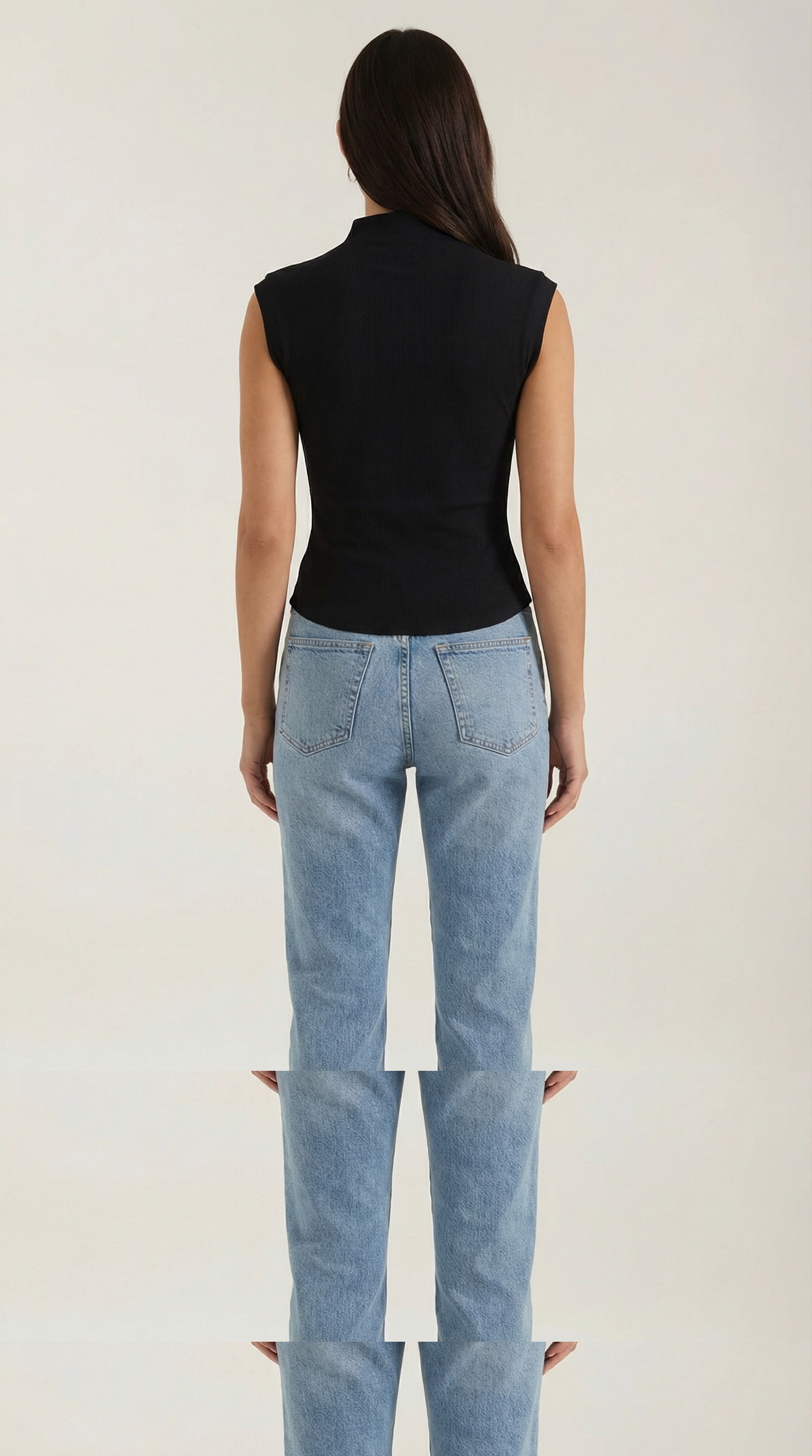 Women's Turtleneck Top in Ribbed Knit with Short Sleeve and Fitted Silhouette