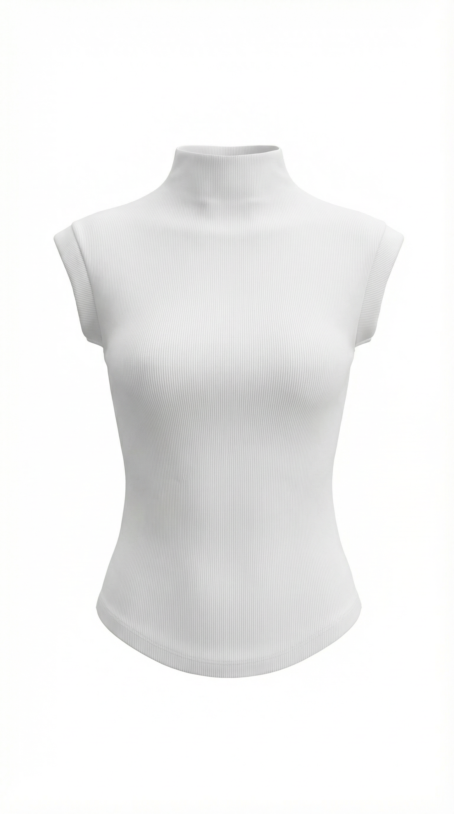 Women's Turtleneck Top in Ribbed Knit with Short Sleeve and Fitted Silhouette