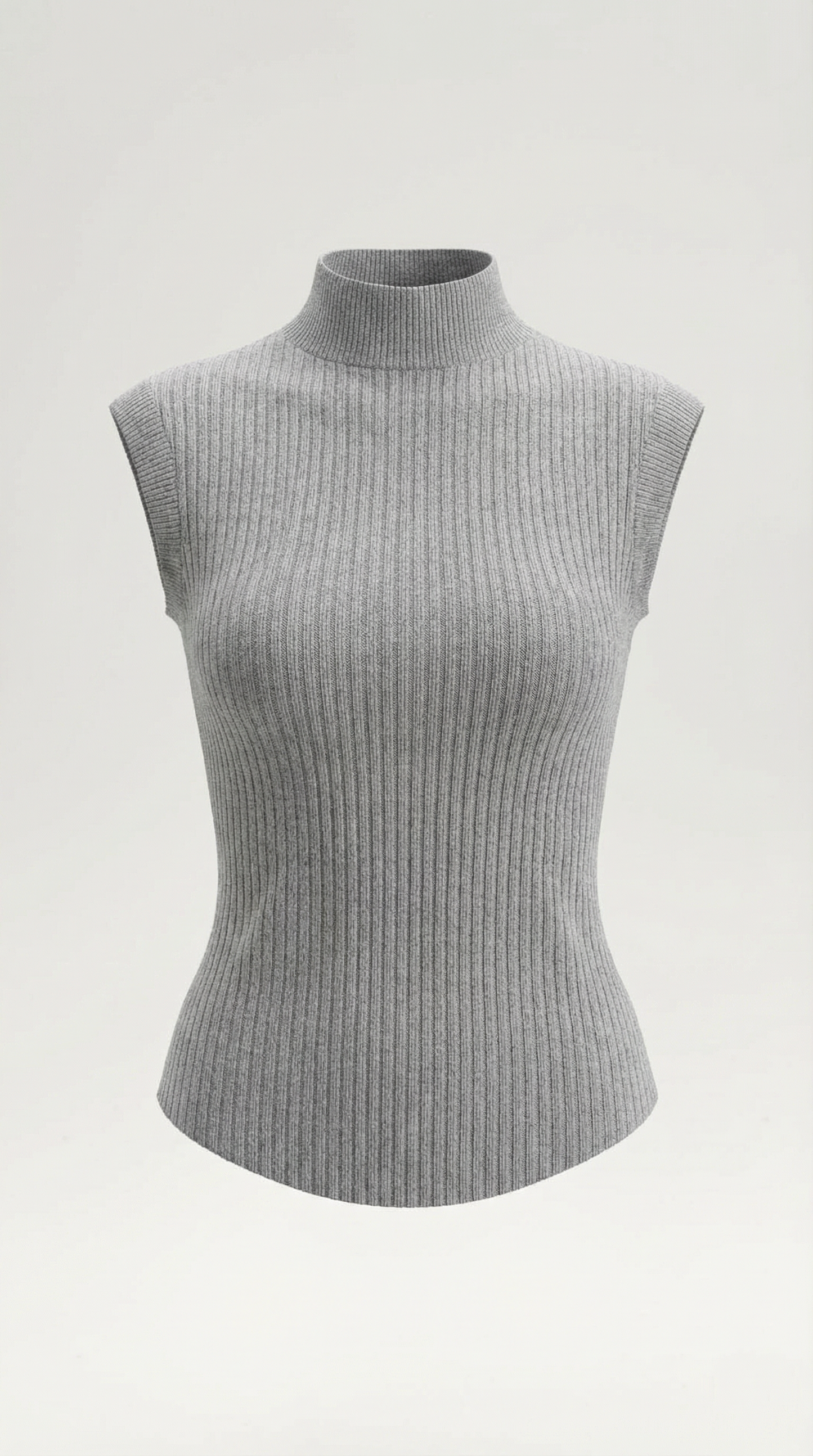 Women's Turtleneck Top in Ribbed Knit with Short Sleeve and Fitted Silhouette