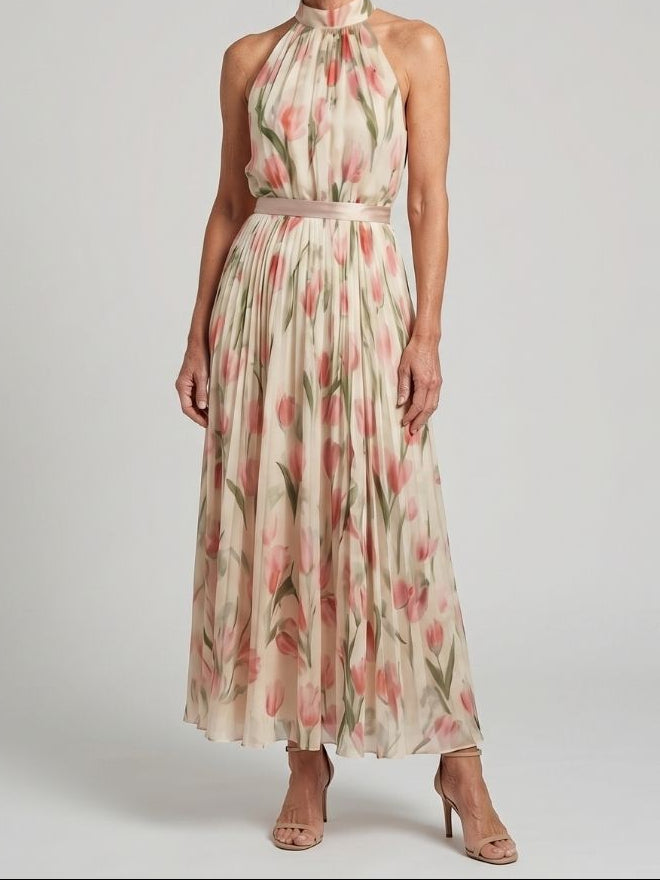 Women's Halter Neck Floral Print Midi Dress