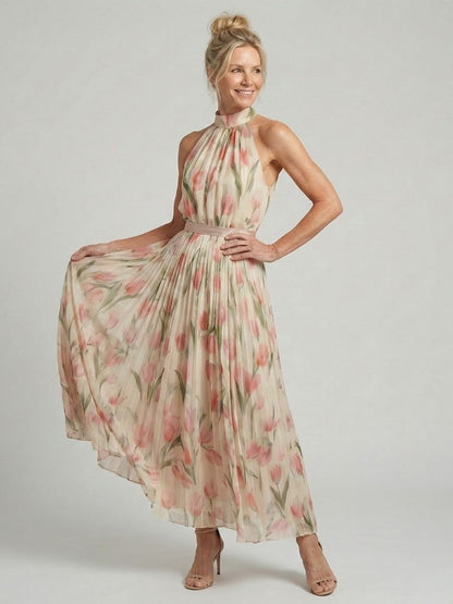 Women's Halter Neck Floral Print Midi Dress