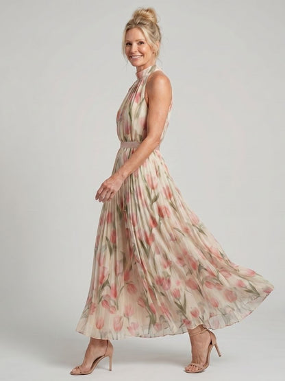 Women's Halter Neck Floral Print Midi Dress