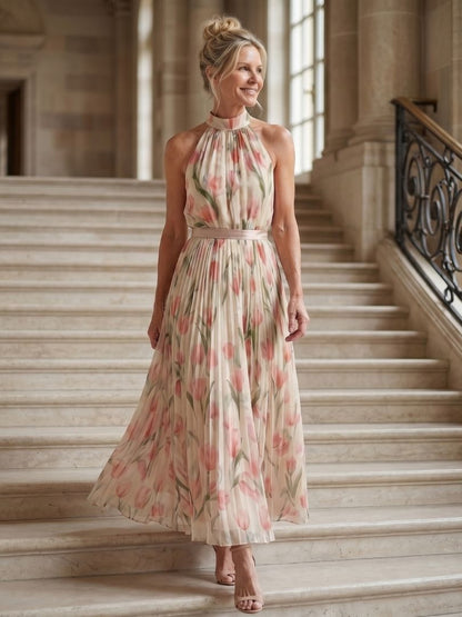 Women's Halter Neck Floral Print Midi Dress