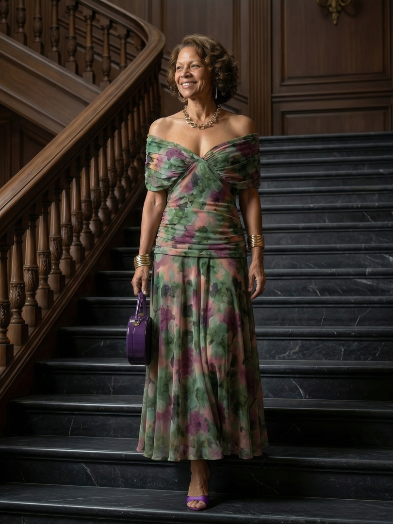 Women's Off Shoulder Flowing Midi Dress