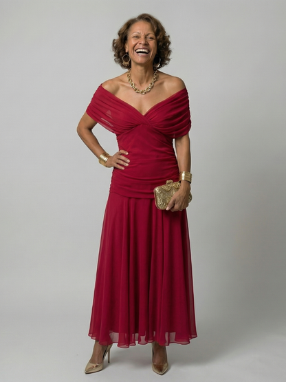 Women's Off Shoulder Flowing Midi Dress