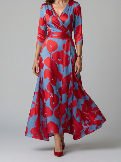 Women's Cross Wrap Neck Midi Dress